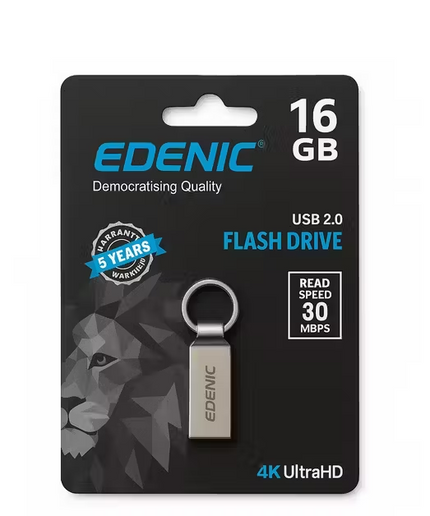 Edenic 16 GB USB 2.0 Metal Pen Drive – Compact & Durable Flash Drive