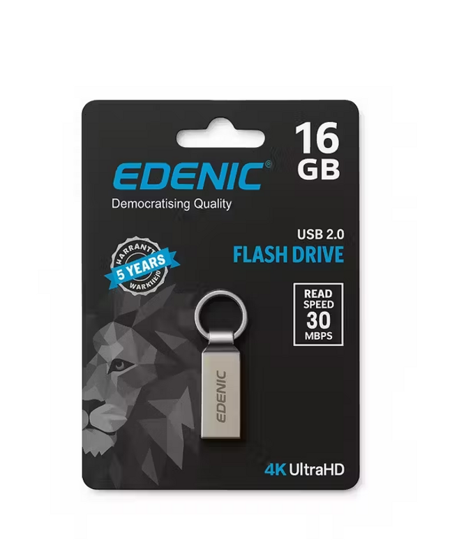 Edenic 16 GB USB 2.0 Metal Pen Drive – Compact & Durable Flash Drive
