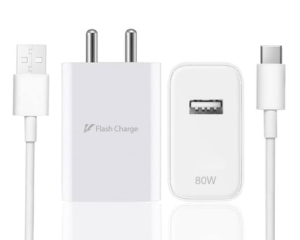 Vivo 80W Flash Charger 3.0 USB-A Power Adapter Compatible with Vivo V27 Pro, V29, X90, X80 Pro, Y Series, T Series & All iQOO Smartphones
