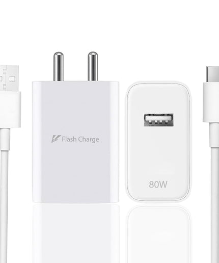 Vivo 80W Flash Charger 3.0 USB-A Power Adapter Compatible with Vivo V27 Pro, V29, X90, X80 Pro, Y Series, T Series & All iQOO Smartphones