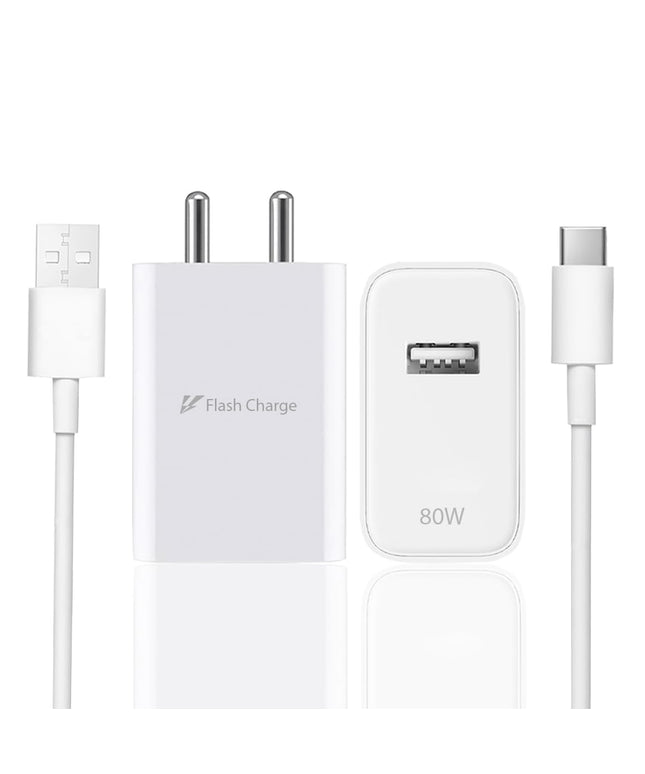 Vivo 80W Flash Charger 3.0 USB-A Power Adapter Compatible with Vivo V27 Pro, V29, X90, X80 Pro, Y Series, T Series & All iQOO Smartphones