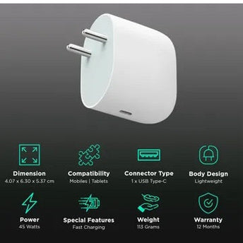 Google GM18Y 45W Type C Fast Charger (Adapter Only, Snow)