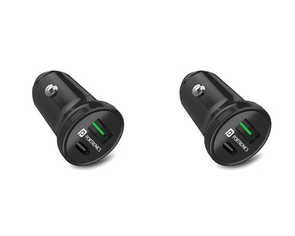 Portronics CarPower Mini Car Charger with Dual Output, Fast Charging (Type C PD 18W + Mach USB-A) Compatible with All Smartphones(Black) (Pack of 2)
