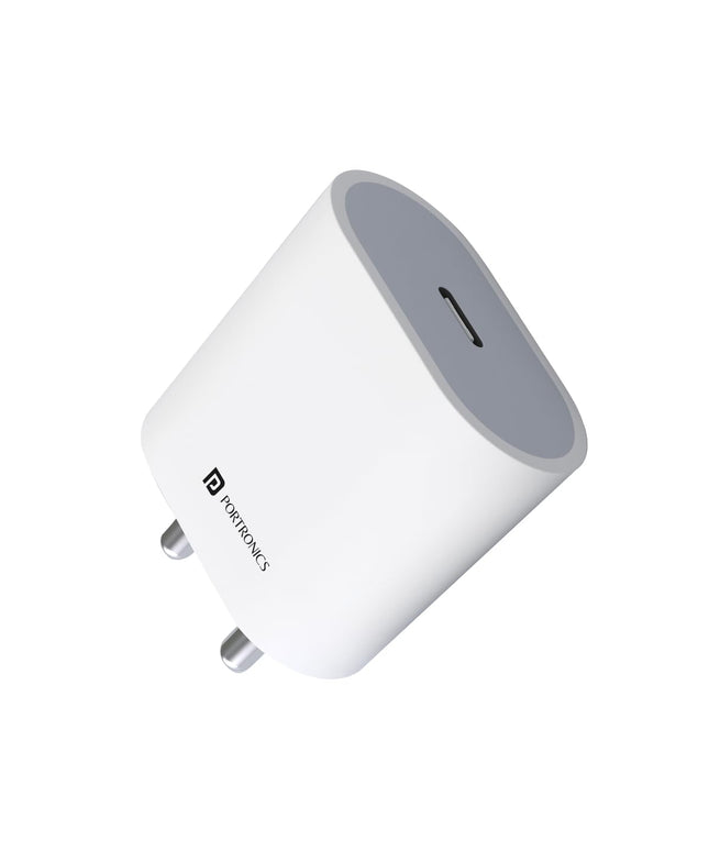Portronics Adaptor 20 Type C 20w Charger for Android,iPhone with PD 3.0 (White)