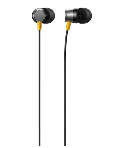 Realme Buds 3 Type-C Wired Earphones - Heavy Bass In-Ear Headphones with HD Mic for Real me GT Neo 6, 12x, 11 Pro+, Narzo 60 - Tangle-Free Cable in Premium Yellow Retail Box (Black)