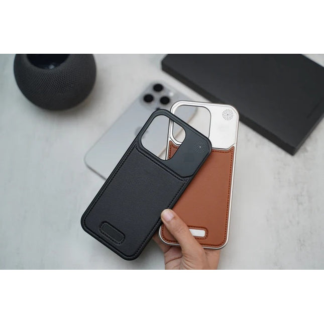 Apple iPhone Pro  Super Slim AeroFLex Metal Frame Less Vegan Leather Case with Magsafe - Grey