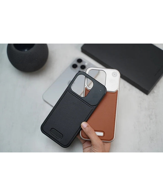 Apple iPhone Pro Max Super Slim AeroFLex Metal Frame Less Vegan Leather Case with Magsafe - Grey