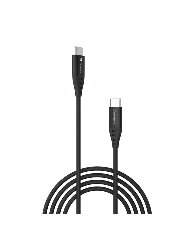 Portronics Konnect C1 20W PD Type C to Type C Unbreakable Data & Charging Cable, Nylon Braided with Metal Heads, 1M Length