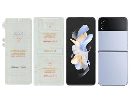 Unbreakable Screen Protector Hydrogel Membrane Compatible with Samsung Galaxy Z Flip 4 Covers Front and Back Screen | Edge to Edge Coverage with Easy Installation Kit (Clear)