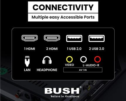 BUSH LED TV (80 cm) 32 Inch HD Ready Android Smart TV with Surround Dolby Sound, Hot Keys in Remote, Frameless Series (Black)
