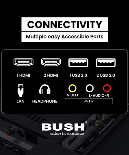 BUSH LED TV (80 cm) 32 Inch HD Ready Android Smart TV with Surround Dolby Sound, Hot Keys in Remote, Frameless Series (Black)