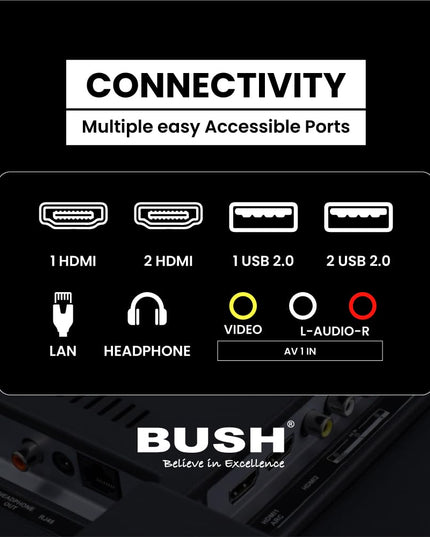 BUSH LED TV (80 cm) 32 Inch HD Ready Android Smart TV with Surround Dolby Sound, Hot Keys in Remote, Frameless Series (Black)