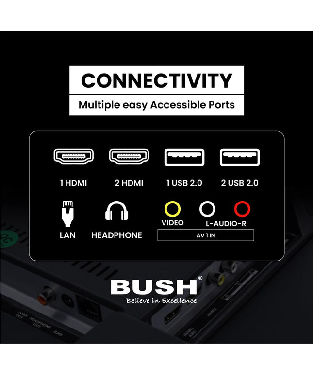BUSH LED TV (80 cm) 32 Inch HD Ready Android Smart TV with Surround Dolby Sound, Hot Keys in Remote, Frameless Series (Black)
