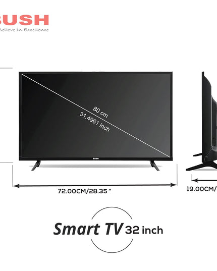 BUSH LED TV (80 cm) 32 Inch HD Ready Android Smart TV with Surround Dolby Sound, Hot Keys in Remote, Frameless Series (Black)