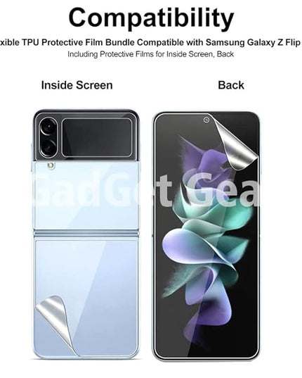 Unbreakable Screen Protector Hydrogel Membrane Compatible with Samsung Galaxy Z Flip 4 Covers Front and Back Screen | Edge to Edge Coverage with Easy Installation Kit (Clear)