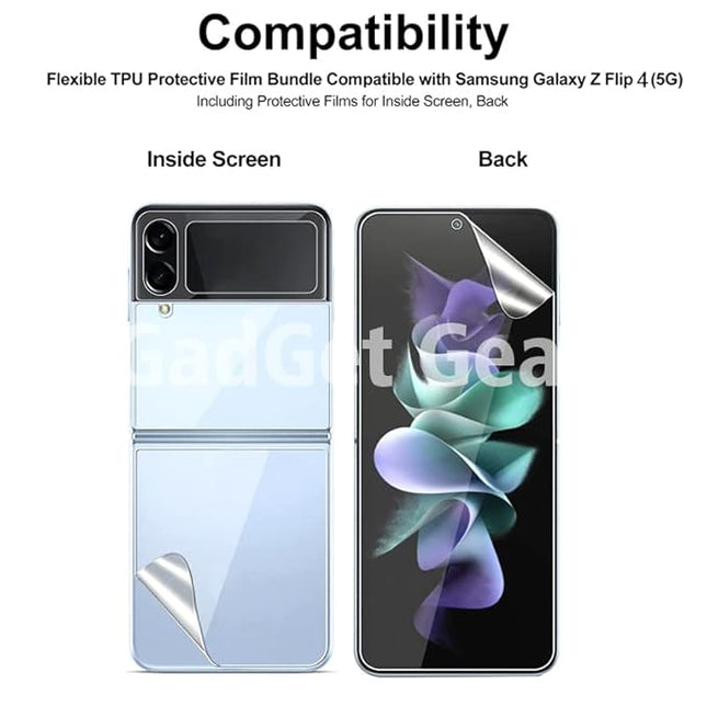 Unbreakable Screen Protector Hydrogel Membrane Compatible with Samsung Galaxy Z Flip 4 Covers Front and Back Screen | Edge to Edge Coverage with Easy Installation Kit (Clear)