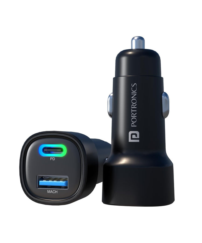 Portronics 80W Dual Output Fast Car Charger with Type-C PD & USB, LED Indicator, Charging Adapter Compatible with Cars for iPhone & Android Smartphone, Smartwatch, Earbud, Power Bank (Black)