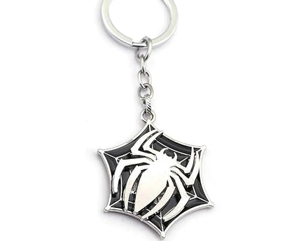 Spinning Spider Logo Keychain, Unisex, Silver Metal, Comic Theme, Lightweight Scratch Resistant