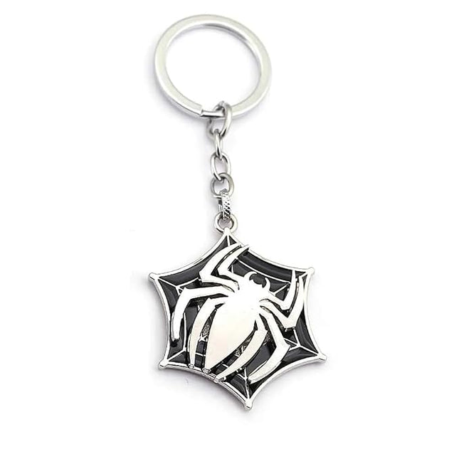 Spinning Spider Logo Keychain, Unisex, Silver Metal, Comic Theme, Lightweight Scratch Resistant