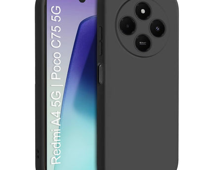 Redmi A4 5G | Poco C75 5G Soft Silicone Back Case| Shock Proof Design & Camera Protection | Premium Rubberised Cover (Microfiber Lining) for Redmi A4 5G | Poco C75 5G | Matte Silicone - Black