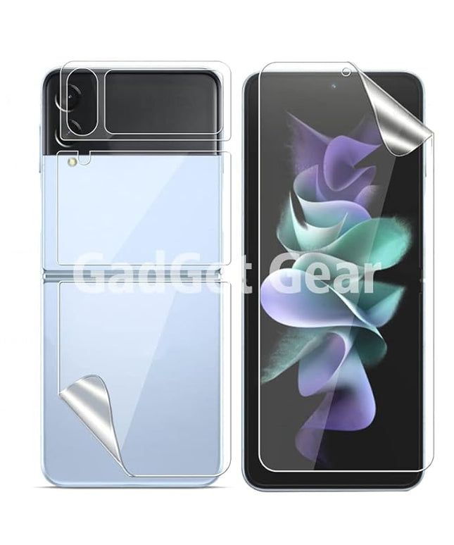 Unbreakable Screen Protector Hydrogel Membrane Compatible with Samsung Galaxy Z Flip 3 Covers Front and Back Screen | Edge to Edge Coverage with Easy Installation Kit (Clear)
