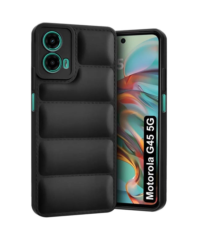 Back Cover for Motorola G45 5G | Matte Soft Case | Liquid Silicon Puff Case for Motorola G45 5G with Camera Protection | (Black)