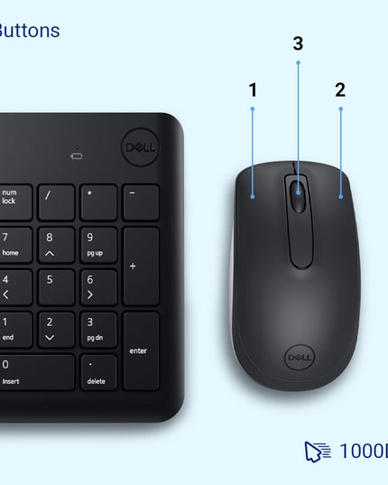 Dell KM3322W Wireless USB Keyboard and Mouse Combo, Anti-Fade & Spill-Resistant Keys, up to 36 Month Battery Life, 3Y Advance Exchange Warranty - Black
