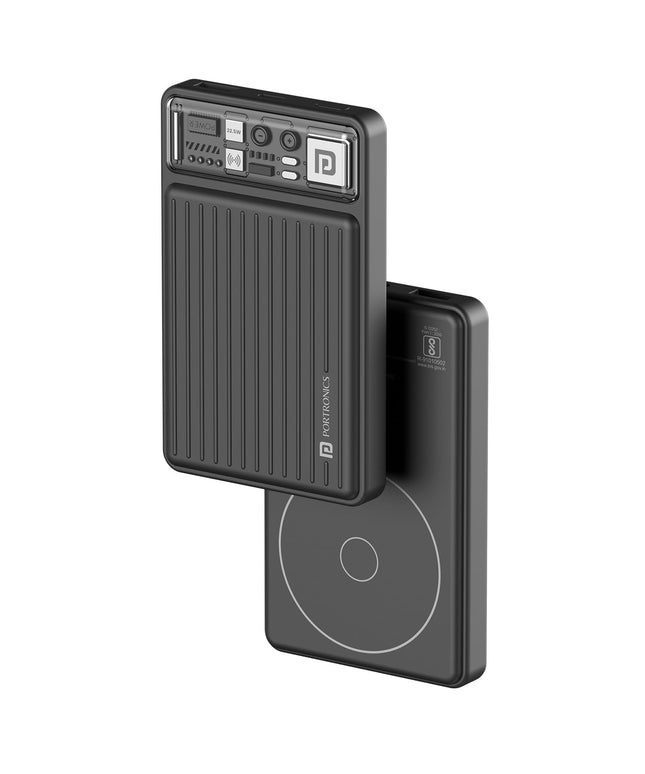 Portronics Luxcell Wireless Mini 10k 10000mAh 15W Magnetic Wireless Fast Charging Nano Power Bank with 22.5 Wired Output Compatible with iPhone 12 & Above & Other QI Enabled Devices(Black)