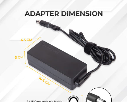 Enter BIS Certified 65W, 18.5V/3.5A, 3 Pin High-Efficiency AC Laptop Charger/Adapter for HP Laptops (Without Power Cord)