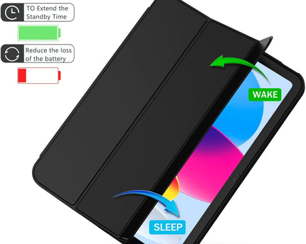 iPad (A16) 11th/10th Generation (2025/2022) [Auto Sleep/Wake Cover] [Left Side Pencil Holder] [Soft Flexible Case] Recoil Series - Black