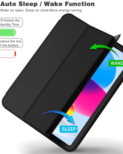 iPad (A16) 11th/10th Generation (2025/2022) [Auto Sleep/Wake Cover] [Left Side Pencil Holder] [Soft Flexible Case] Recoil Series - Black