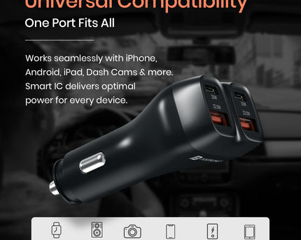 Portronics Car Power Quard 111W Car Charger, 4 Ports Fast Car Charger, Dual 33W Type-C PD