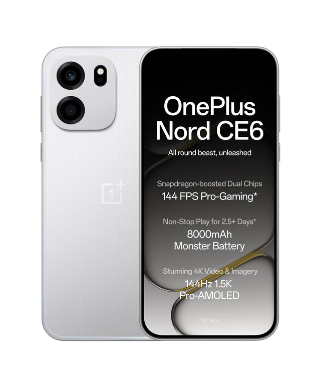 OnePlus Nord CE6 | 8GB+128GB | Lunar Pearl | Snapdragon 7s Gen 4 | Segment's Fastest Touch Response | 8000mAh Battery | 144Hz 1.5K AMOLED Display | 50MP Main + 32MP Selfie 4K Cameras | IP66,68,69,69K