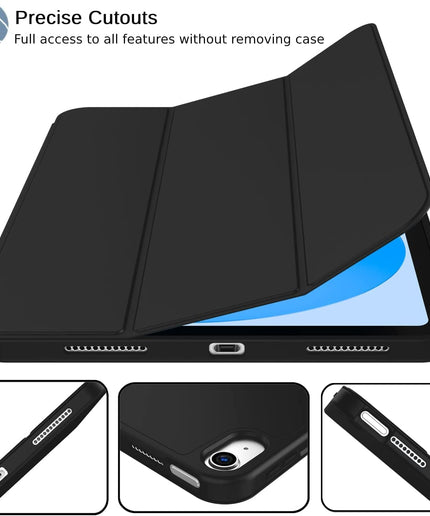iPad (A16) 11th/10th Generation (2025/2022) [Auto Sleep/Wake Cover] [Left Side Pencil Holder] [Soft Flexible Case] Recoil Series - Black