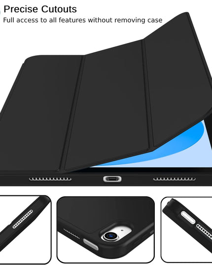 iPad (A16) 11th/10th Generation (2025/2022) [Auto Sleep/Wake Cover] [Left Side Pencil Holder] [Soft Flexible Case] Recoil Series - Black