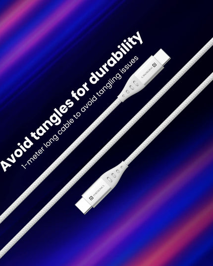 Portronics Konnect C1 20W PD Type C to Type C Unbreakable Data & Charging Cable, Nylon Braided with Metal Heads, 1M Length