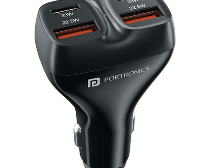 Portronics Car Power Quard 111W Car Charger, 4 Ports Fast Car Charger, Dual 33W Type-C PD