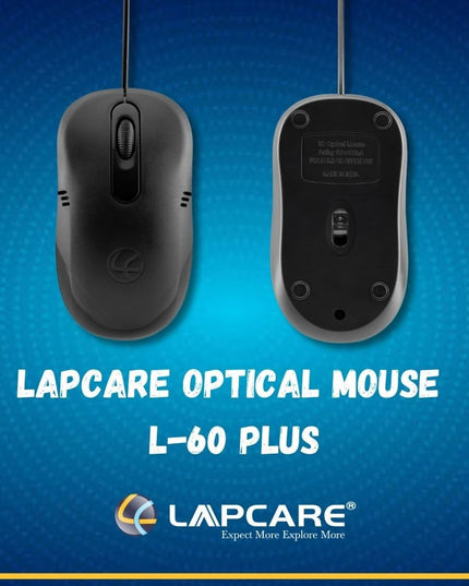 LAPCARE Optical USB Mouse L-60 Plus (Ind) 1000Dpi,3- Button, Scrolling Wheel, Plug and Play (Black)