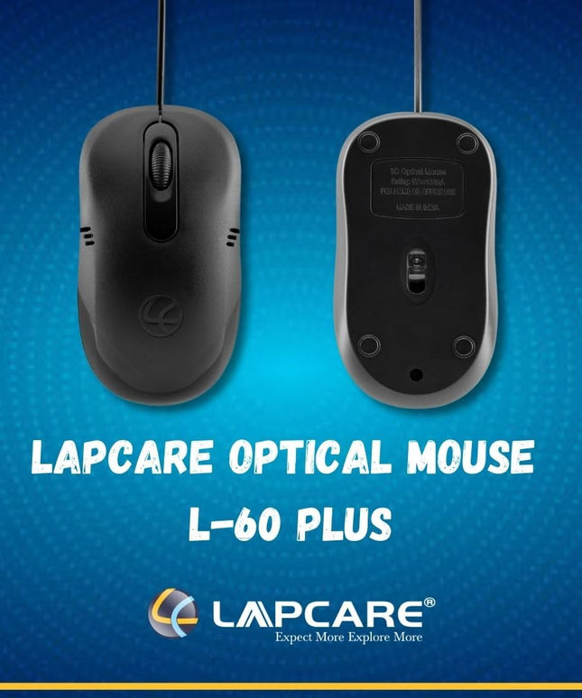 LAPCARE Optical USB Mouse L-60 Plus (Ind) 1000Dpi,3- Button, Scrolling Wheel, Plug and Play (Black)