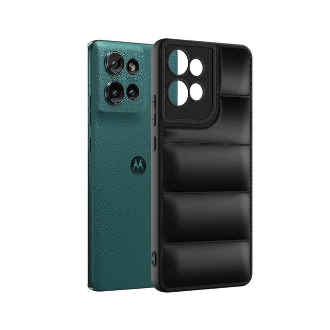 TEKO Puffer Case Camera Protection Soft Back Cover for Motorola Moto Edge 50 - Black