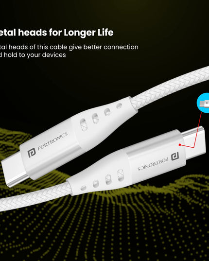 Portronics Konnect C1 20W PD Type C to Type C Unbreakable Data & Charging Cable, Nylon Braided with Metal Heads, 1M Length
