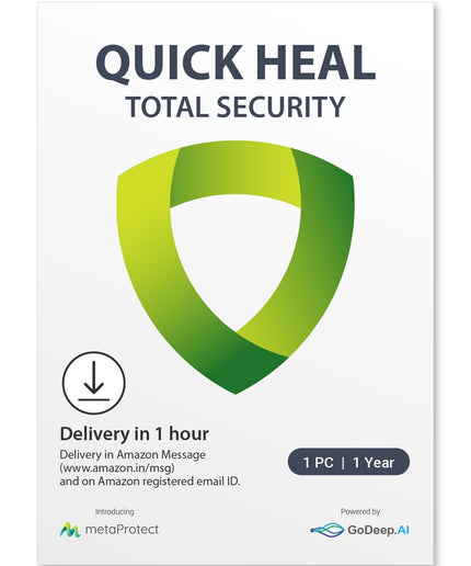 Quick Heal | Total Security | 1 User | 1 Year | AI Based Device Security for Windows PC | Banking and Browsing Protection | Dark Web Monitoring and Parental Control