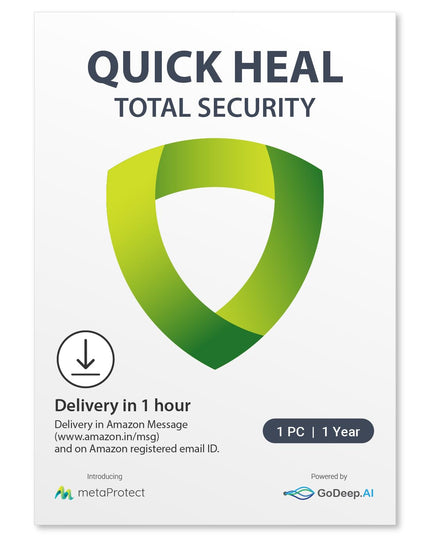 Quick Heal | Total Security | 1 User | 1 Year | AI Based Device Security for Windows PC | Banking and Browsing Protection | Dark Web Monitoring and Parental Control