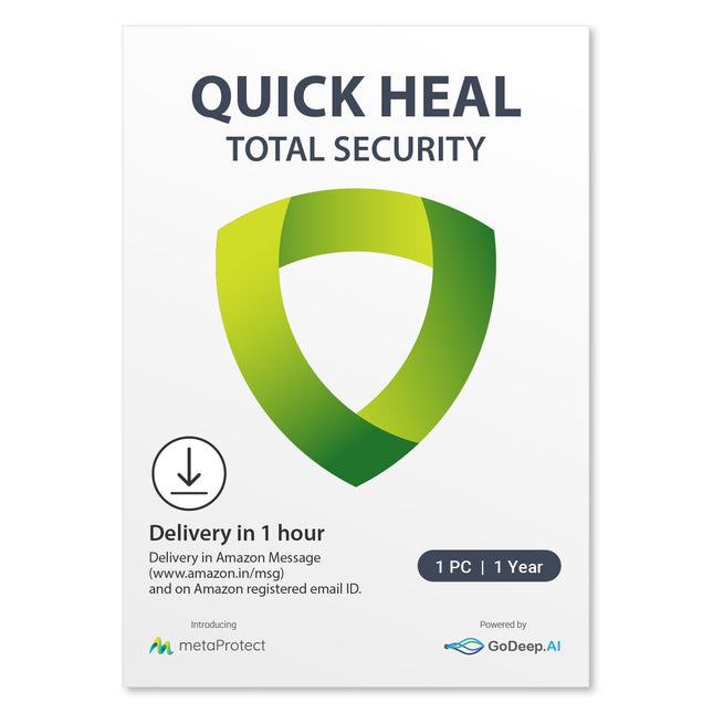 Quick Heal | Total Security | 1 User | 1 Year | AI Based Device Security for Windows PC | Banking and Browsing Protection | Dark Web Monitoring and Parental Control