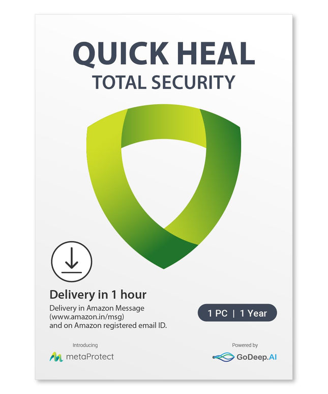 Quick Heal | Total Security | 1 User | 1 Year | AI Based Device Security for Windows PC | Banking and Browsing Protection | Dark Web Monitoring and Parental Control