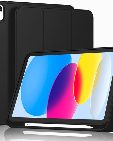 iPad (A16) 11th/10th Generation (2025/2022) [Auto Sleep/Wake Cover] [Left Side Pencil Holder] [Soft Flexible Case] Recoil Series - Black