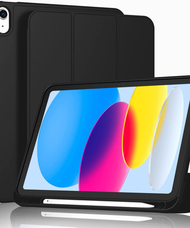 iPad (A16) 11th/10th Generation (2025/2022) [Auto Sleep/Wake Cover] [Left Side Pencil Holder] [Soft Flexible Case] Recoil Series - Black