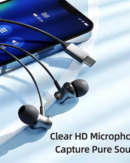 ModishOmbre UNI C Earphones | Deep Bass, USB-C Wired Earbuds | Premium Comfort Fit, in-Line Microphone for Clear Calls | Universal Compatibility