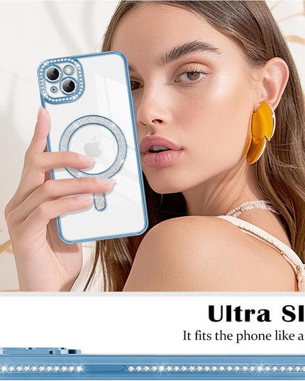 Case Compatible with iPhone Cute Soft Clear Rhinestone Diamond Glitter Cover Women & Girls Compatible with MagSaf Camera Lens Protection