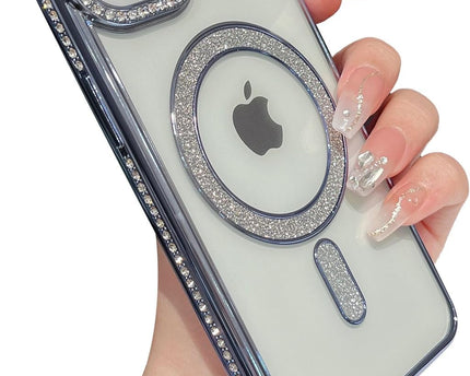 Case Compatible with iPhone Cute Soft Clear Rhinestone Diamond Glitter Cover Women & Girls Compatible with MagSaf Camera Lens Protection